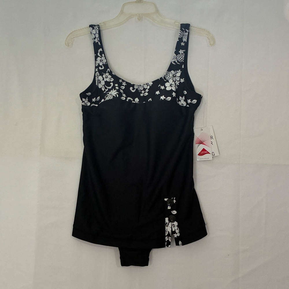 Blair Swimsuit Romper Women 10 Black Floral Tummy Trimmer One Piece Swimwear NWT